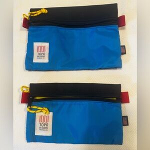 Topo Designs Blue Pouches with Yellow and Red Accents